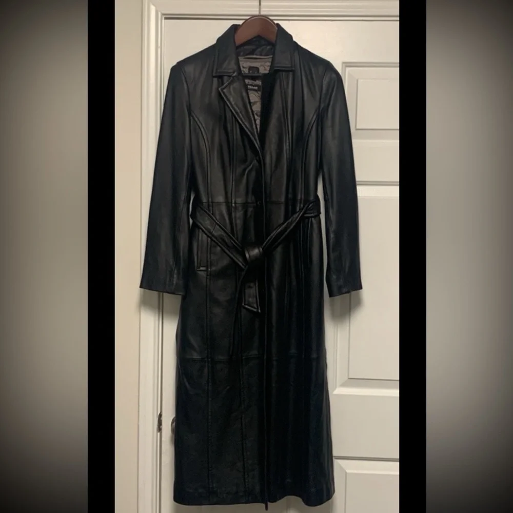 Thinsulate Genuine Long Women’s Black Leather Trench Coat - Picture 3 of 16